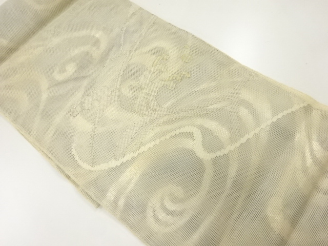 JAPANESE KIMONO / ANTIQUE SUMMER FUKURO OBI / SILK / WOVEN RAGING WAVES